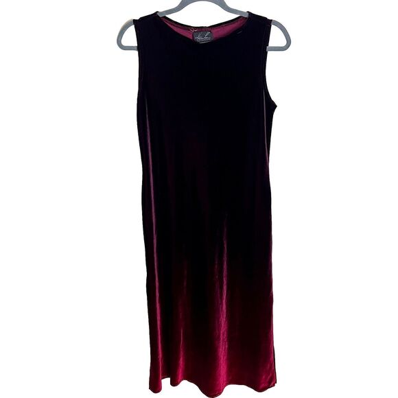 VINTAGE Kathie Lee Maxi Dress Women's Small Sleeveless Slit Burgundy Red Ombre - Picture 1 of 9